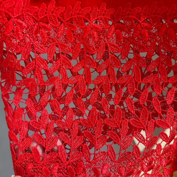 Red Formal/Casual Sleeveless Blouse with Lace detailing - Picture 3 of 4